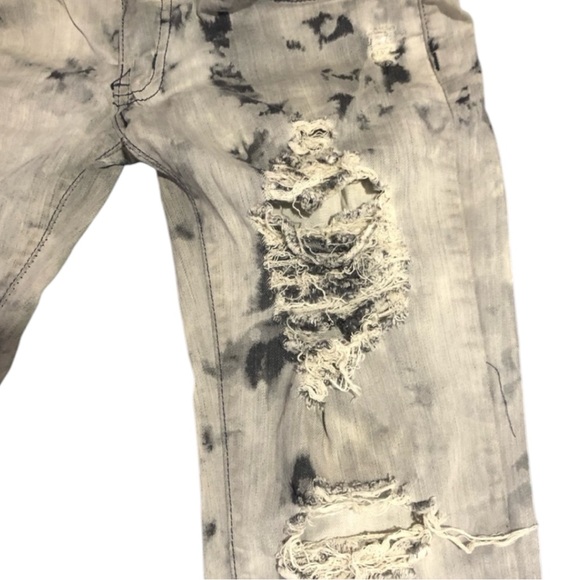 Machine Distressed Ripped Stonewashed Straight Leg Gray and Black Jeans Size 9 - Picture 4 of 13